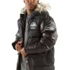 Pelle Pelle Mens Black Puffer Long Fur Hooded Coat