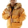 Pelle Pelle Mens Brown Fur Hooded Wool Jacket