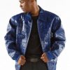 Pelle Pelle Mens Crocodile Skin Blue Leather Jacket