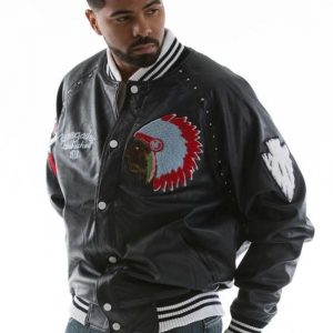 Pelle Pelle Mens Indian Renegades Black Leather Bomber Jacket