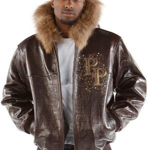 Pelle Pelle Mens Signature Crocodile Skin Brown Leather Jacket