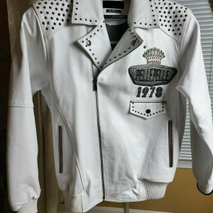 Pelle Pelle White Studded Leather Jacket