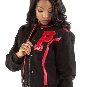 Pelle Pelle Womens Letterman Bomber Black Varsity Jackets