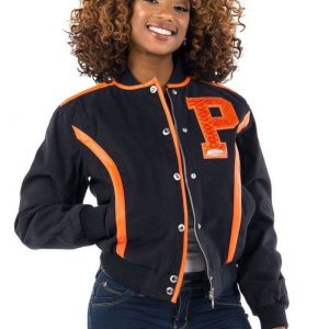 Pelle Pelle Womens Letterman Bomber Navy Blue Varsity Jackets