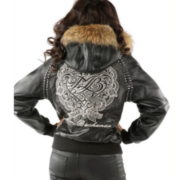 Pelle Pelle Womens Vintage Black Hooded Leather Jacket