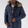 Pelle Pelle Mens Fur Hooded Snorkel Denim Blue Long Coat