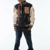 Pelle Pelle Varsity Patches Navy Orange Tan Plush Leather Jacket