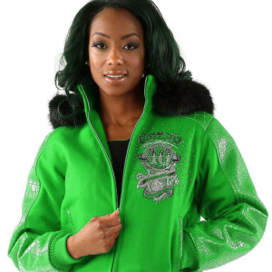 Pelle Pelle Womens 40th Anniversary Green Fur Hooded Jacket