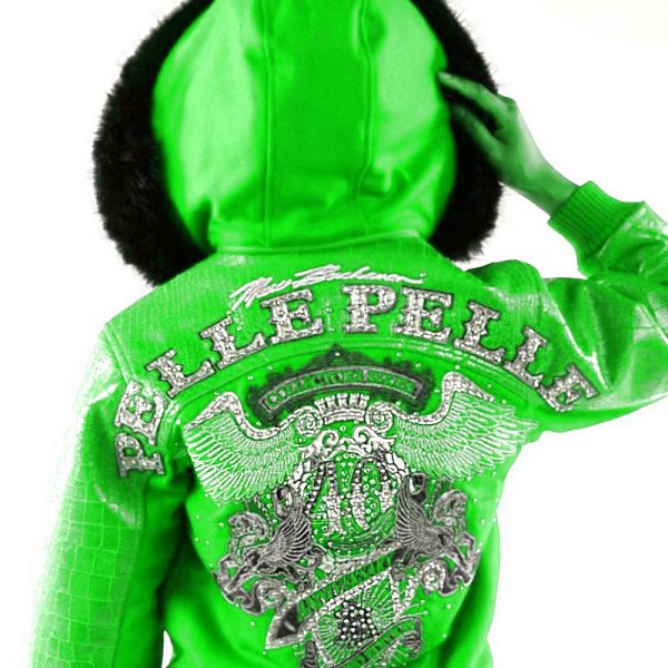 Pelle Pelle Womens 40th Anniversary Light Green Fur Hooded Jacket
