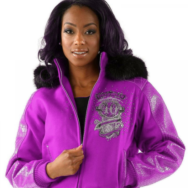 Pelle Pelle Womens 40th Anniversary Light Purple Fur Hooded Jacket