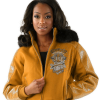 Pelle Pelle Womens 40th Anniversary Mustard Fur Hooded Jacket