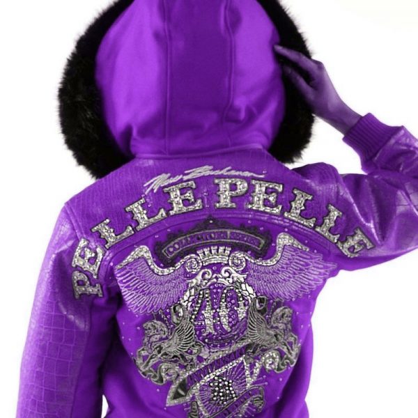 Pelle Pelle Womens 40th Anniversary Purple Fur Hooded Jacket