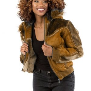 Pelle Pelle Womens Brown Fur Hooded Bomber Jacket