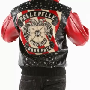 Pelle Pelle Black Red Born Free Eagle Studded Leather Jacket