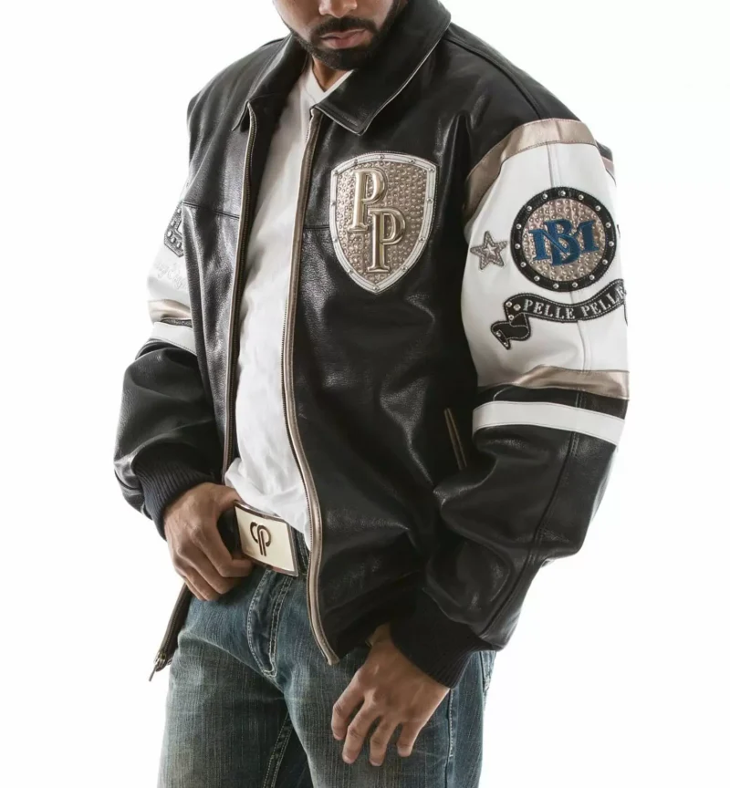Pelle Pelle Black White Encrusted Studded Leather Jacket