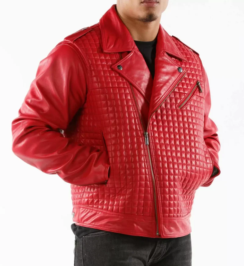Pelle Pelle Red Houndstooth Biker Leather Jacket