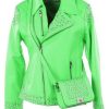 Pelle Pelle Studded Asymmetrical Princess Cut Green Jacket