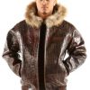 Pelle Pelle Mens Crocodile Skin Brown Leather Jacket