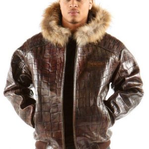 Pelle Pelle Mens Crocodile Skin Brown Leather Jacket