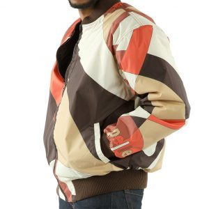 Men Brown Abstract Pelle Pelle Bomber Cotton Jacket