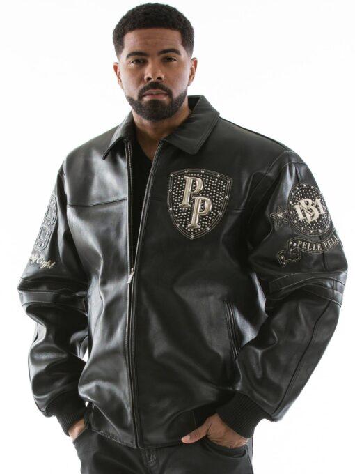 Pelle Pelle Encrusted Black Varsity Leather Jacket