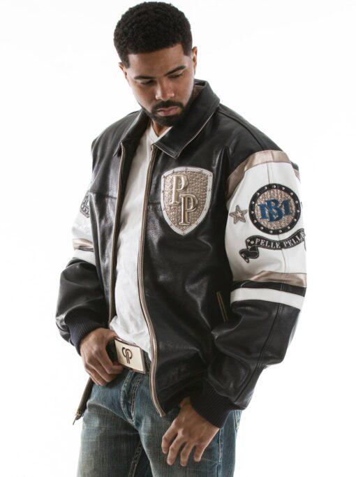 Pelle Pelle Encrusted Varsity Navy Plush Jacket