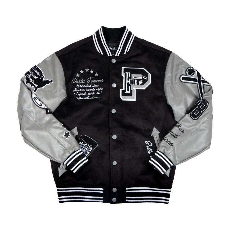 Pelle Pelle Black World Famous Wool and Leather Varsity Jacket