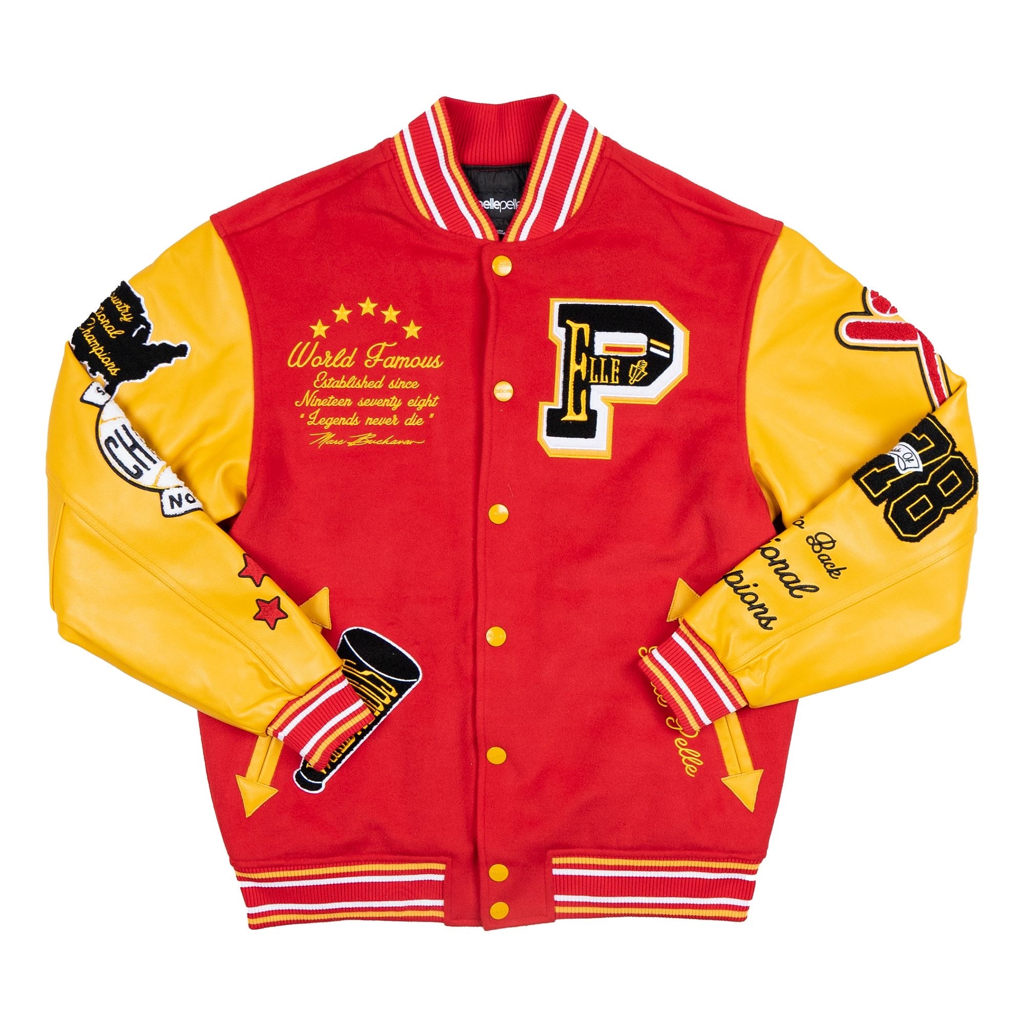 Pelle Pelle World Famous Red Wool and Leather Varsity Jacket