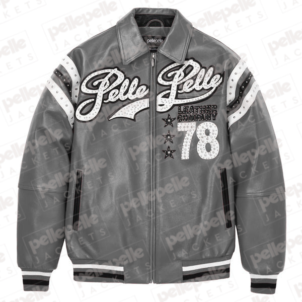 Pelle Pelle Gray Encrusted Varsity Plush Jacket