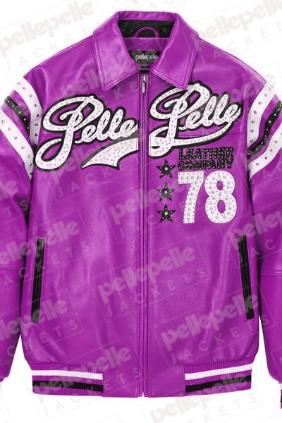 Pelle Pelle Light Purple Encrusted Varsity Plush Jacket