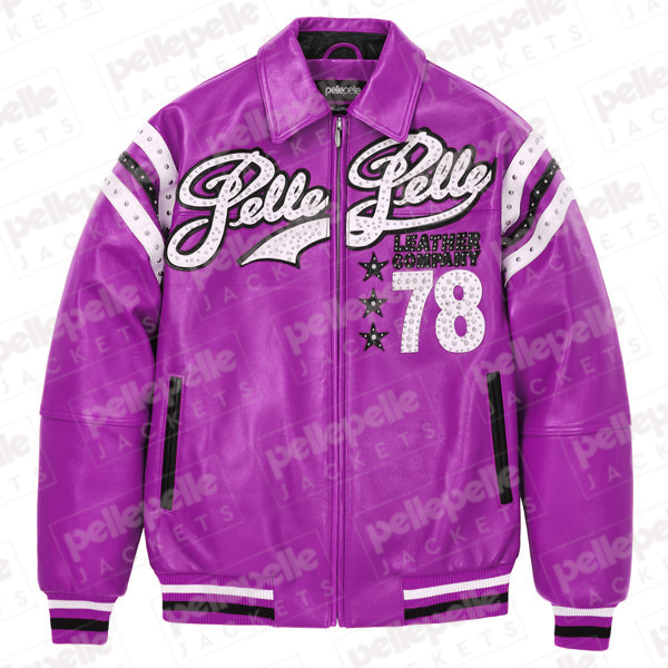 Pelle Pelle Light Purple Encrusted Varsity Plush Jacket