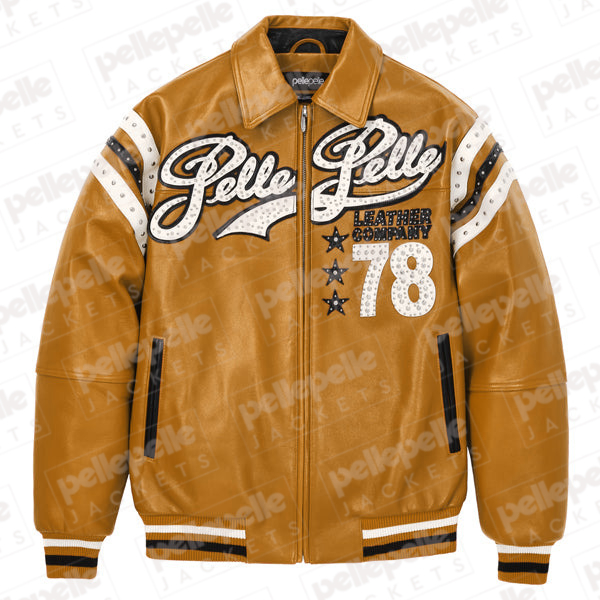 Pelle Pelle Mustard Encrusted Varsity Plush Jacket