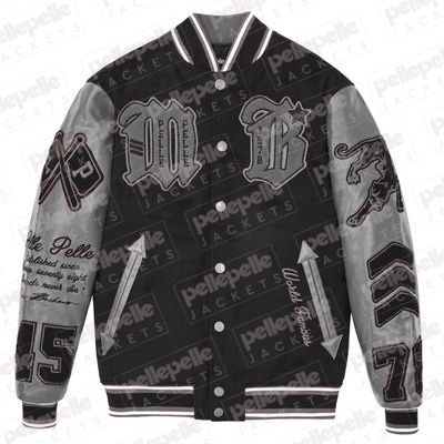 Pelle Pelle New Varsity Black and Gray Plush Jacket