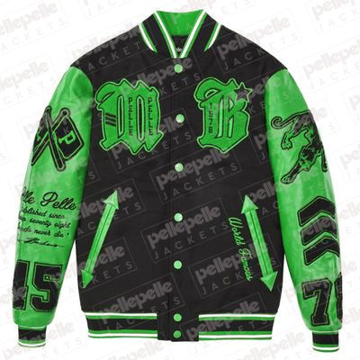 Pelle Pelle New Varsity Black and Green Plush Jacket