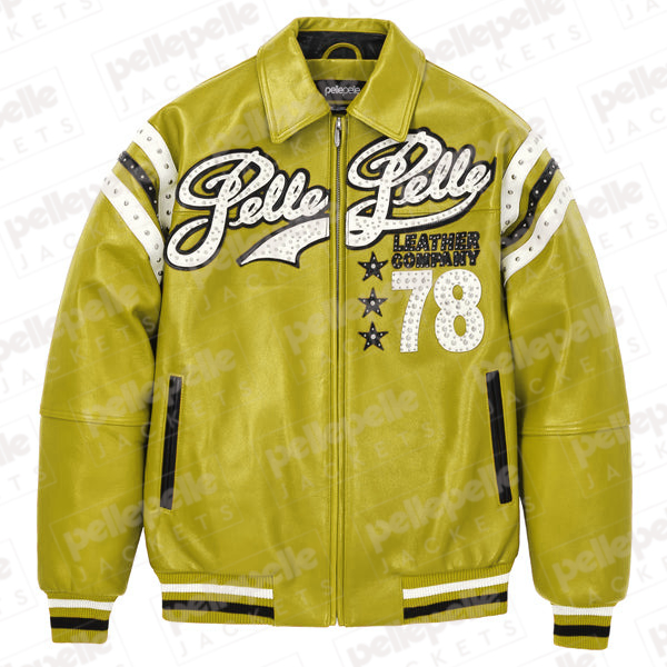 Pelle Pelle Olive Encrusted Varsity Plush Jacket