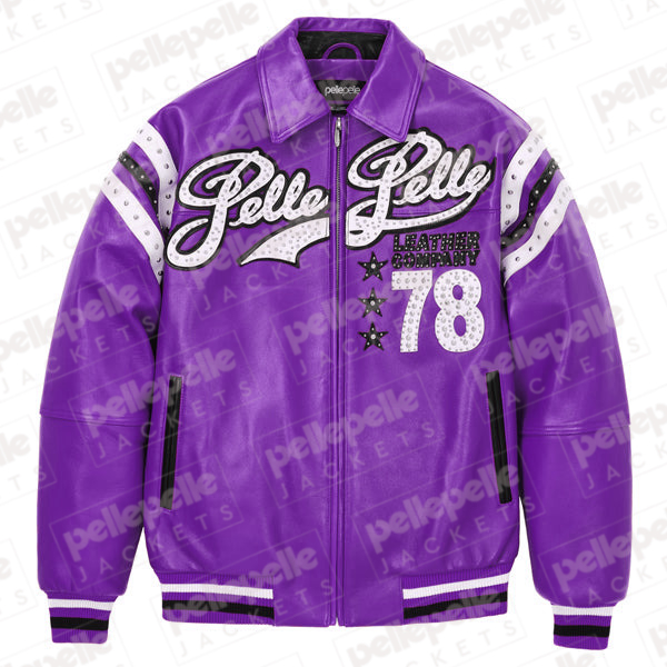 Pelle Pelle Purple Encrusted Varsity Plush Jacket