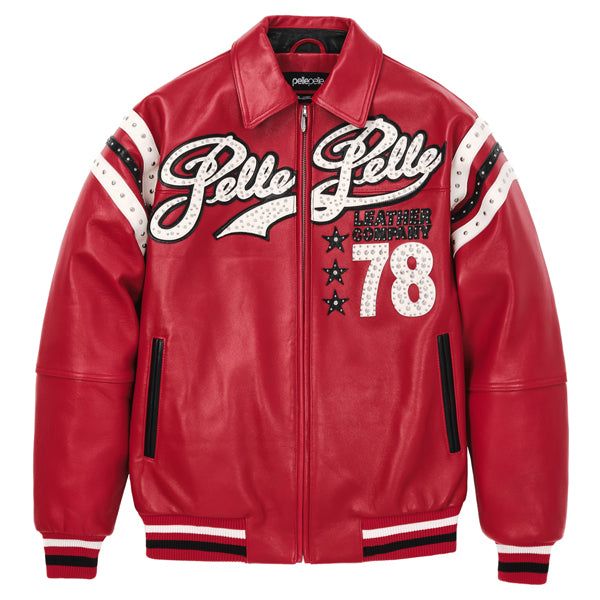 Pelle Pelle Red Encrusted Varsity Plush Jacket