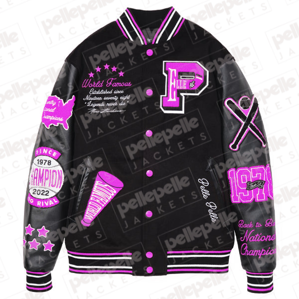 Pelle Pelle Varsity New Black and Light Purple Jacket