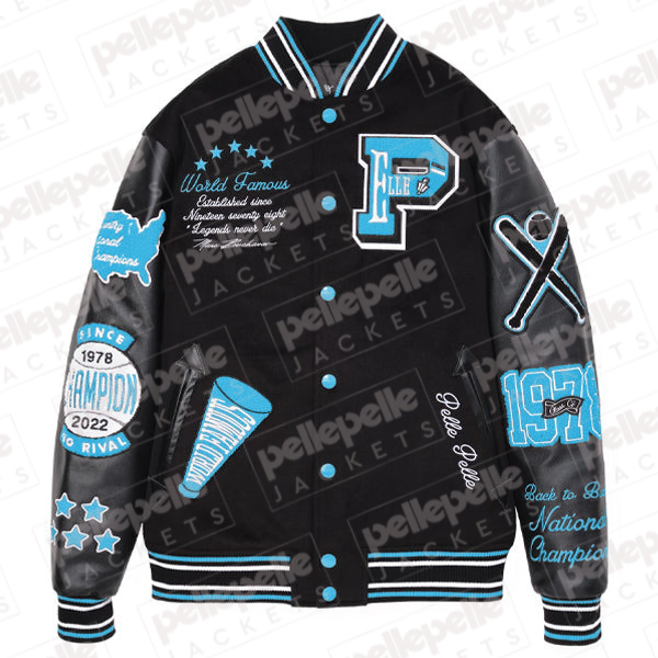 Pelle Pelle Varsity New Black and Turquoise Jacket