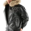 Pelle Pelle Mens Black Fur Hood Leather Jacket